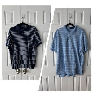 Polo Ralph Lauren Navy Blue & Light Blue White Striped Polo Shirt Bundle XXL